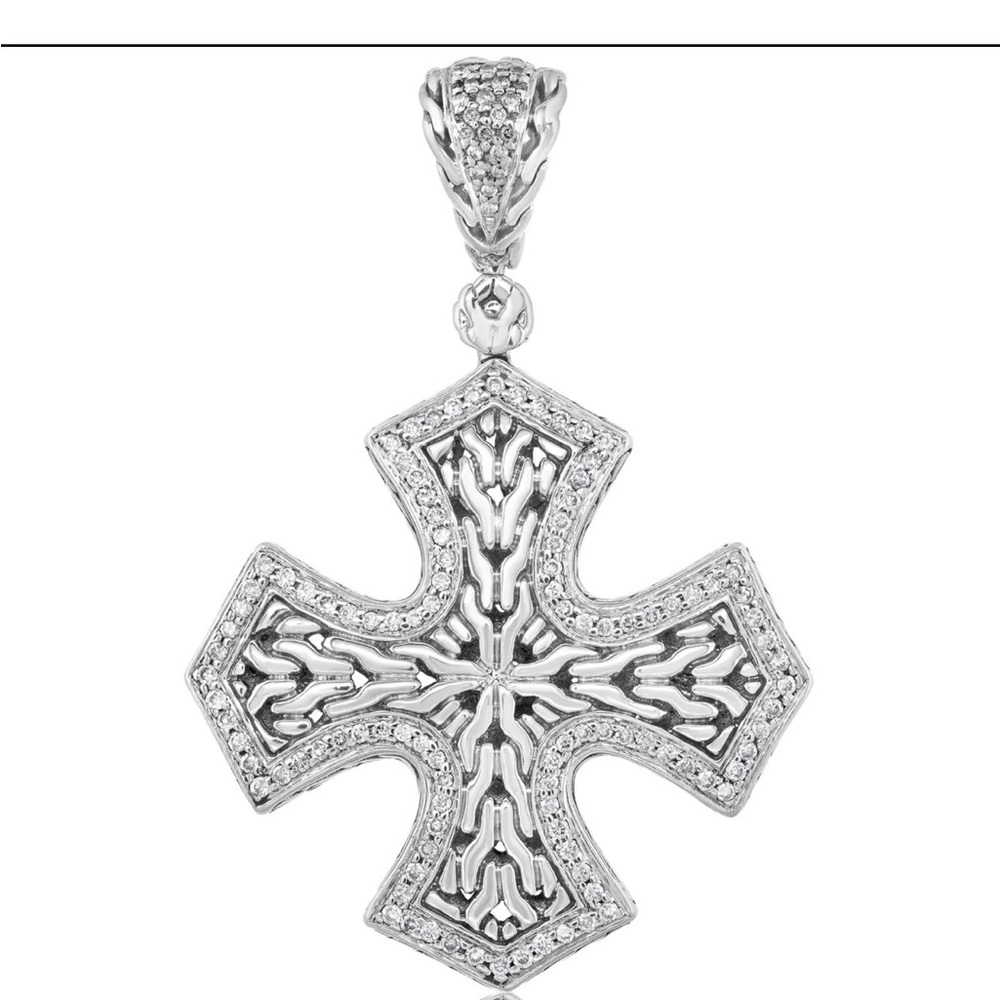 John Hardy Sterling Silver/ 18k Classic Chain Diamond Cross - Picture 2 of 10